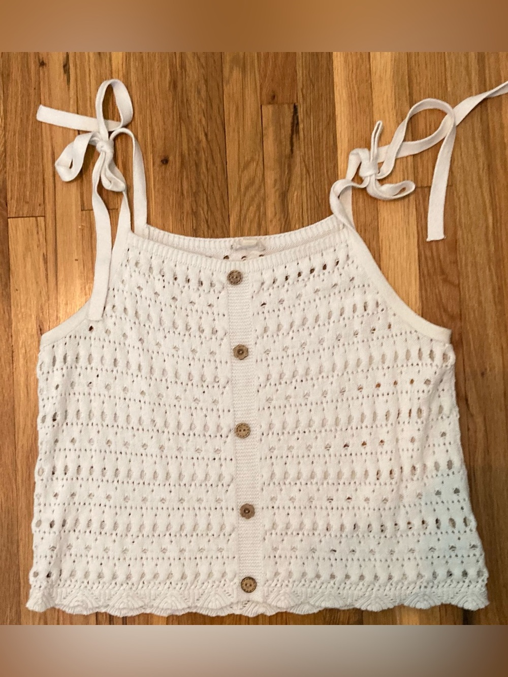 Hem & Thread Size Large Open-Knit Tie-Shoulder Tank Festival